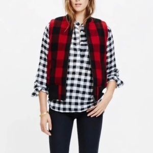 NEW Madewell Wool Buffalo Check Sherpa Fleece Lined Vest Full Zip Knit Collar M
